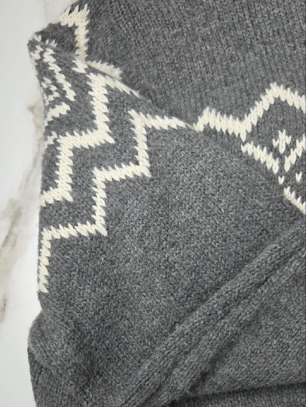 Men's Gray Button Nordic Pattern Sweater with Ivory Accent
